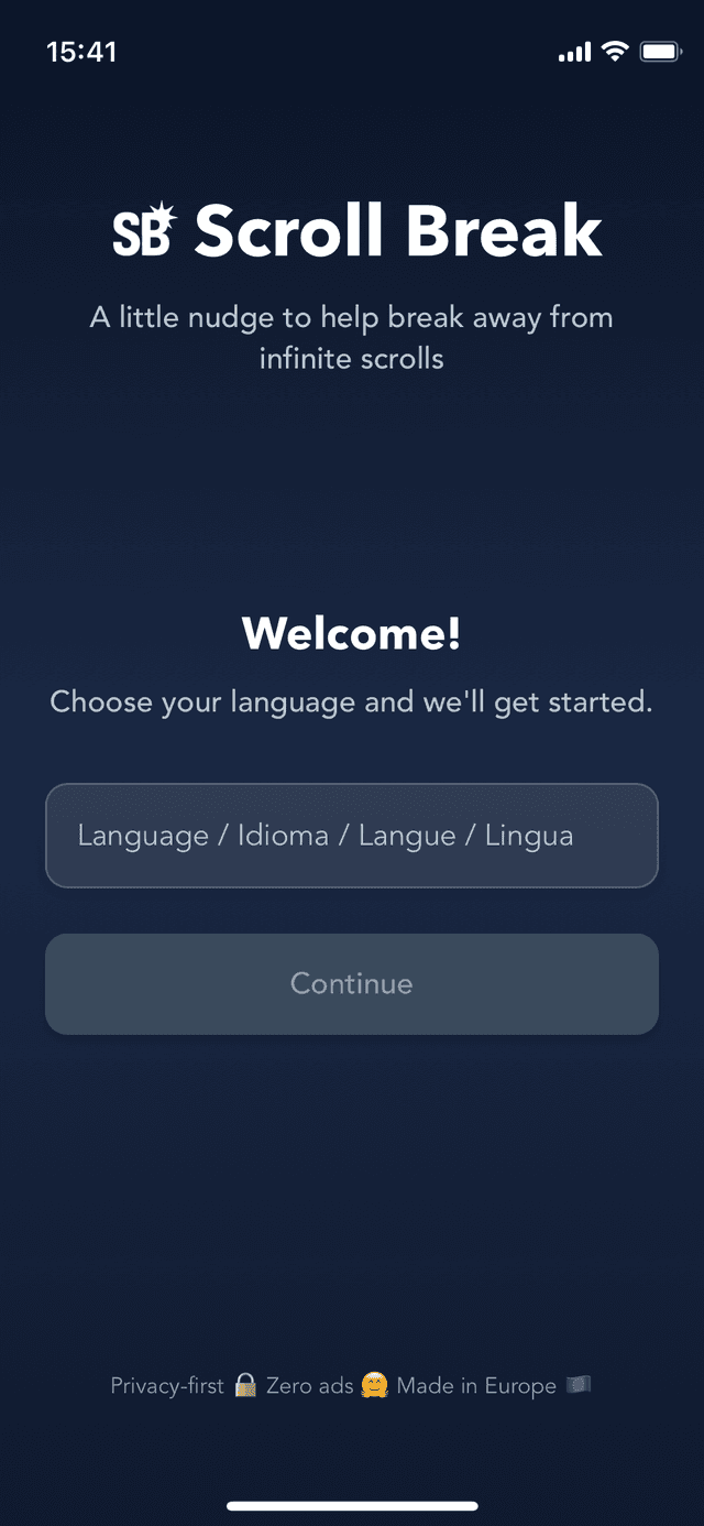 Scroll Break app main screen