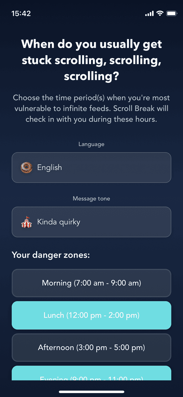 Scroll Break danger zones screen