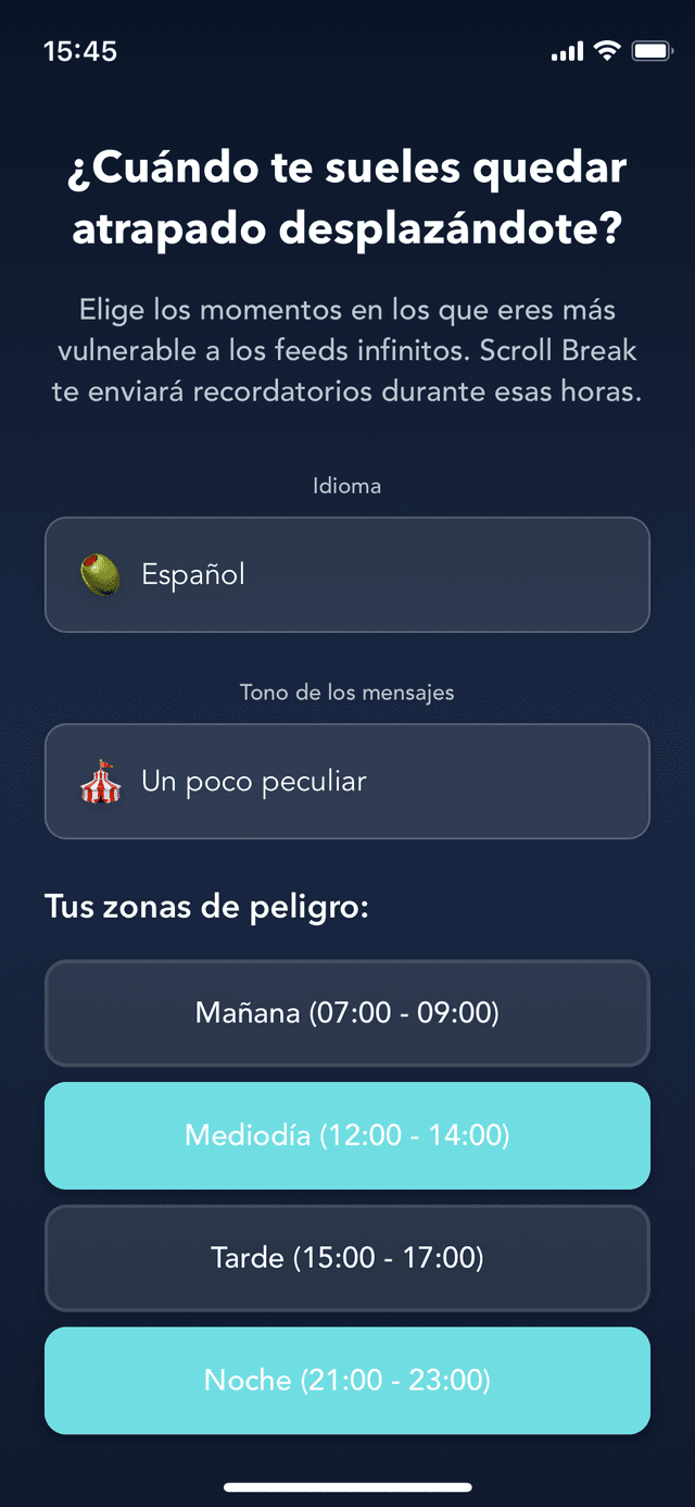 Notificación de intervención de Scroll Break