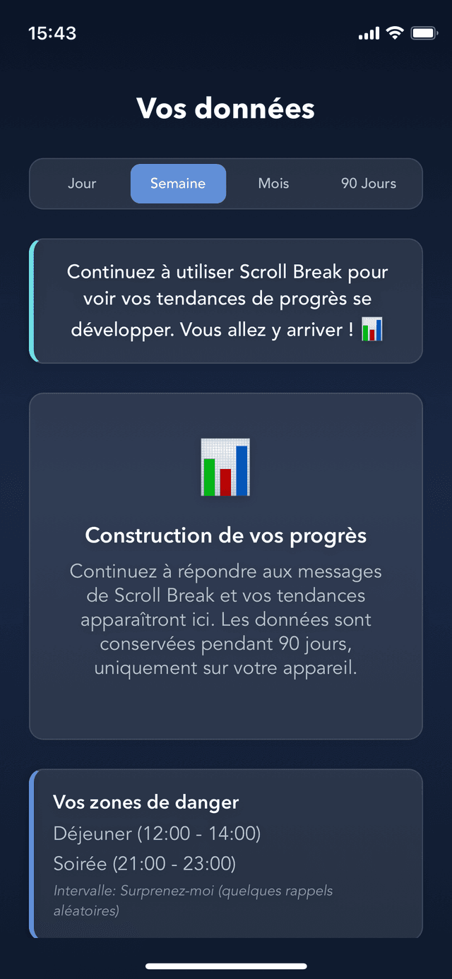 Écran des paramètres Scroll Break