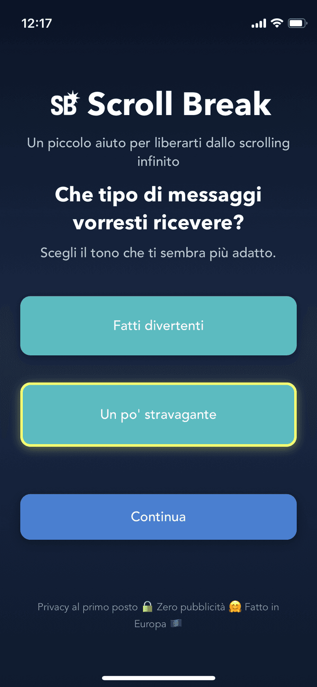 Schermata di configurazione di Scroll Break